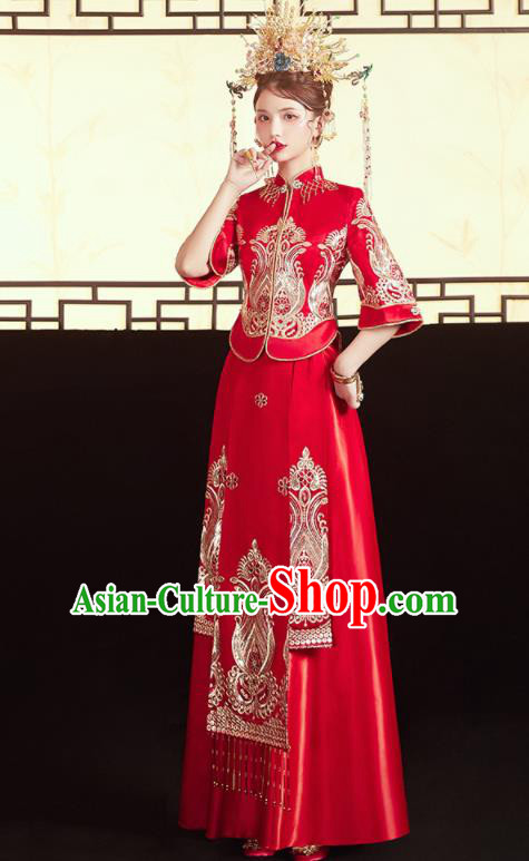 Chinese Traditional Embroidered Blouse and Dress Wedding Bottom Drawer Xiu He Suit Ancient Bride Costumes for Women