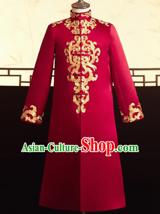 Chinese Ancient Bridegroom Embroidered Red Mandarin Jacket Traditional Wedding Tang Suit Costumes for Men