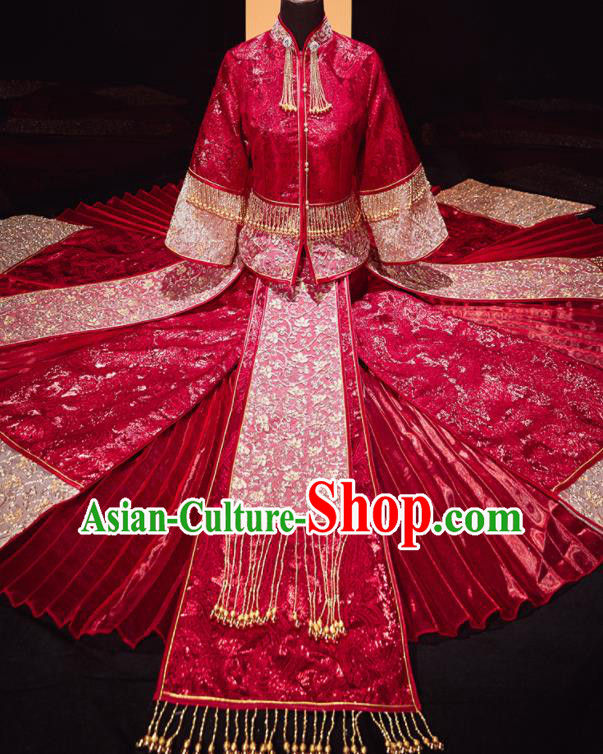 Chinese Traditional Wedding Red Blouse and Dress Xiu He Suit Bottom Drawer Ancient Bride Costumes for Women