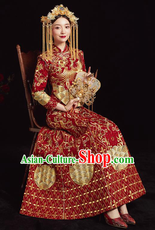 Chinese Traditional Xiu He Suit Wedding Embroidered Phoenix Red Blouse and Dress Bottom Drawer Ancient Bride Costumes for Women