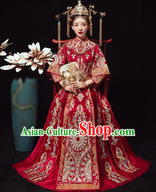 Chinese Traditional Drilling Xiu He Suit Wedding Embroidered Red Blouse and Dress Bottom Drawer Ancient Bride Costumes for Women