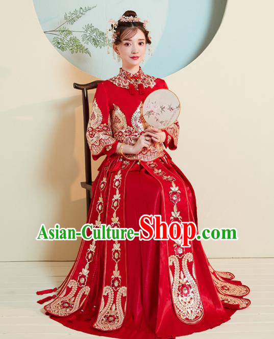 Chinese Traditional Embroidered Xiu He Suit Wedding Red Blouse and Dress Bottom Drawer Ancient Bride Costumes for Women