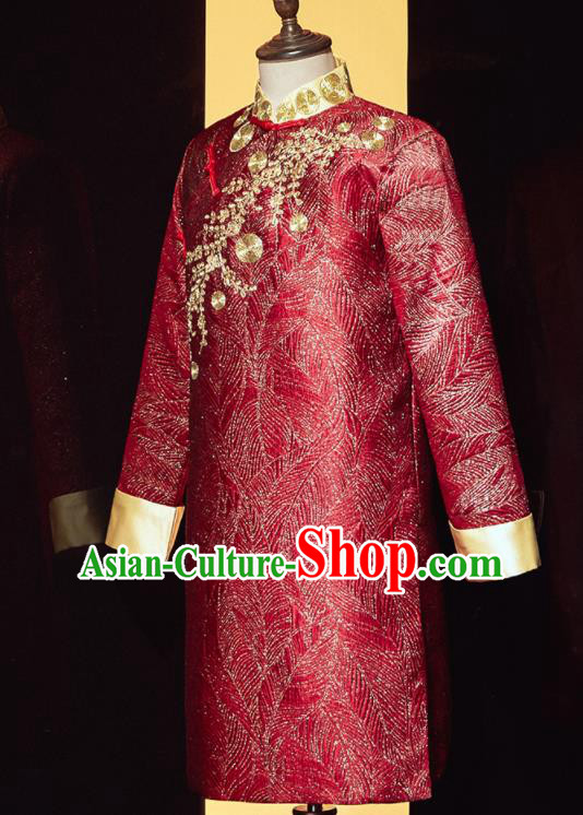 Chinese Ancient Bridegroom Embroidered Red Mandarin Jacket Traditional Wedding Tang Suit Costumes for Men