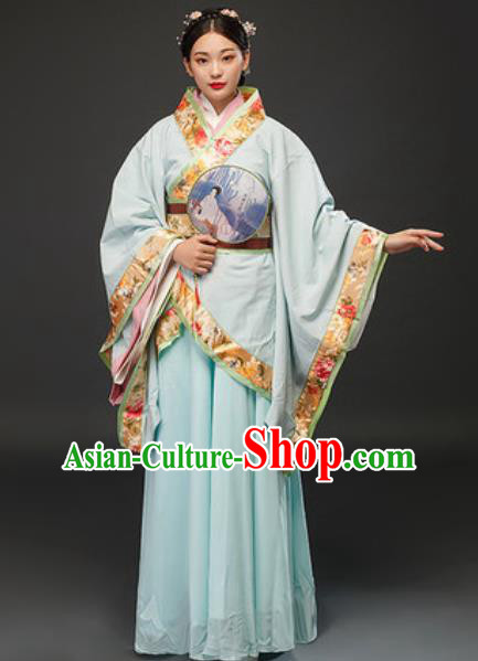 Chinese Ancient Imperial Consort Green Dress Traditional Han Dynasty Palace Lady Costumes for Women