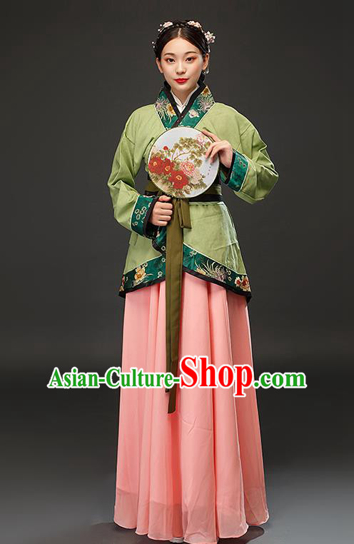 Chinese Traditional Han Dynasty Female Civilian Green Dress Ancient Maidservant Costumes for Women