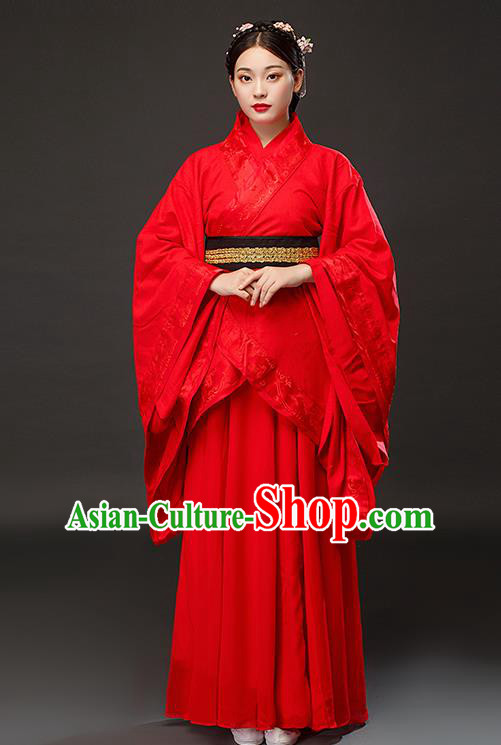 Chinese Traditional Han Dynasty Court Princess Red Dress Ancient Patrician Lady Costumes for Women