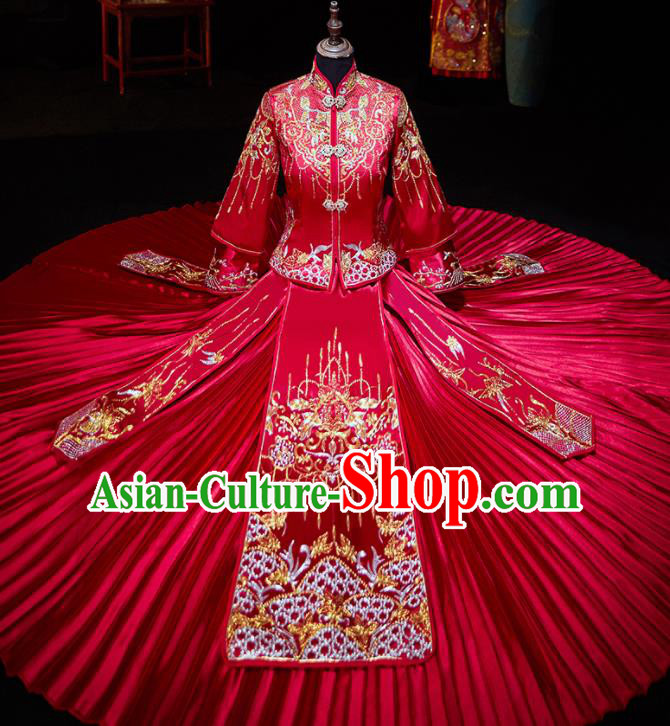 Chinese Ancient Bride Embroidered Blouse and Dress Xiu He Suit Wedding Costumes Traditional Red Bottom Drawer for Women