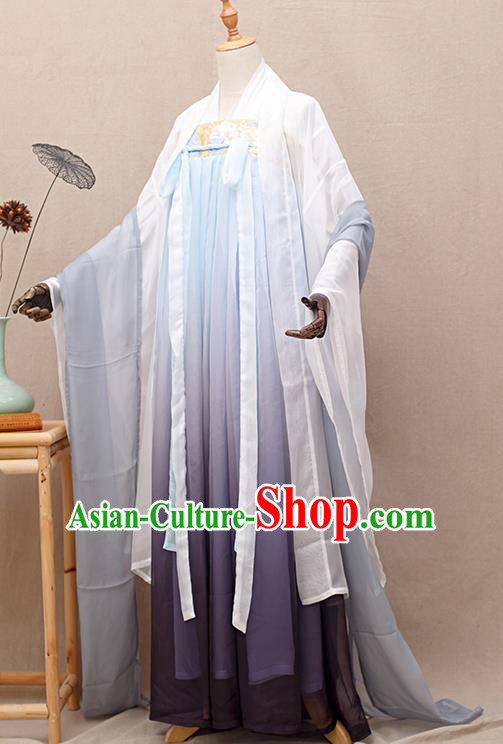 Chinese Traditional Tang Dynasty Court Princess Chiffon Hanfu Dress Ancient Peri Goddess Costumes for Women