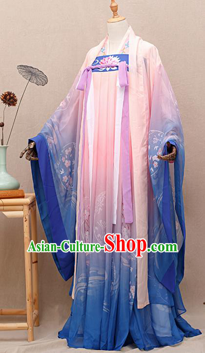 Chinese Traditional Tang Dynasty Princess Pink Hanfu Dress Ancient Peri Goddess Costumes for Women