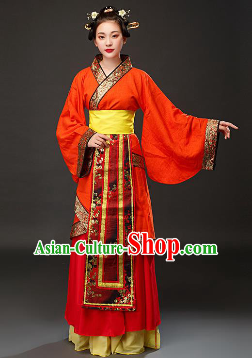 Chinese Traditional Spring and Autumn Period Maidservant Red Dress Ancient Court Maid Costumes for Women