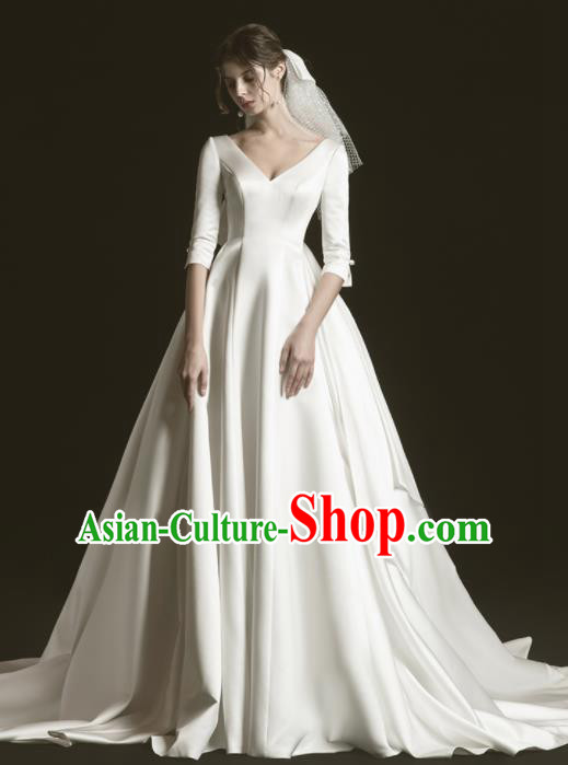 Custom Top Grade Wedding Dress Bride Trailing White Satin Dress for Women