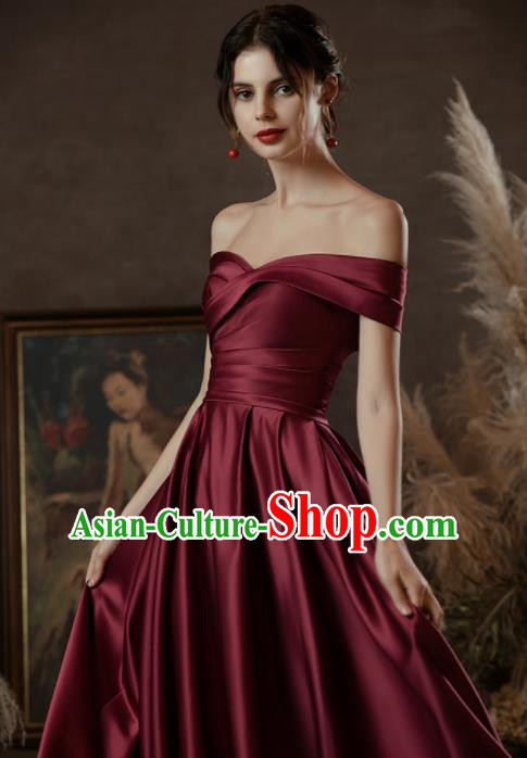 Custom Top Grade Wine Red Wedding Dress Bride Satin Dress for Women