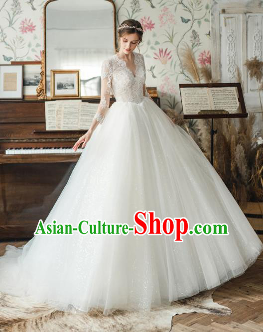 Custom Top Grade White Lace Wedding Dress Bride Trailing Full Dress for Women