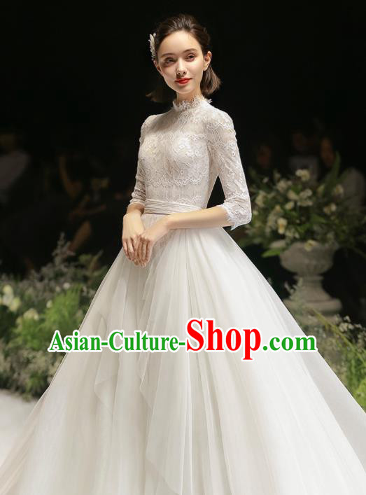 Custom Top Grade White Wedding Dress Bride Trailing Full Dress for Women