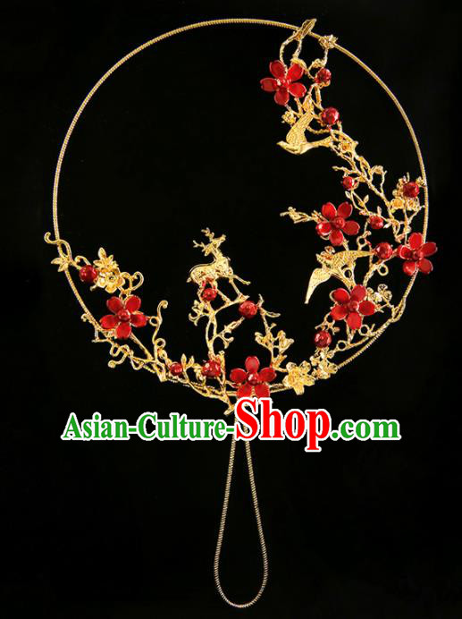 Chinese Ancient Bride Plum Deer Palace Fan Traditional Wedding Accessories Round Fan for Women