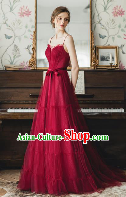 Custom Top Grade Wine Red Veil Wedding Dress Bride Full Dress for Women