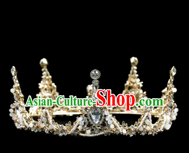 Handmade Wedding Crystal Round Royal Crown Princess Bride Hair Accessories for Women