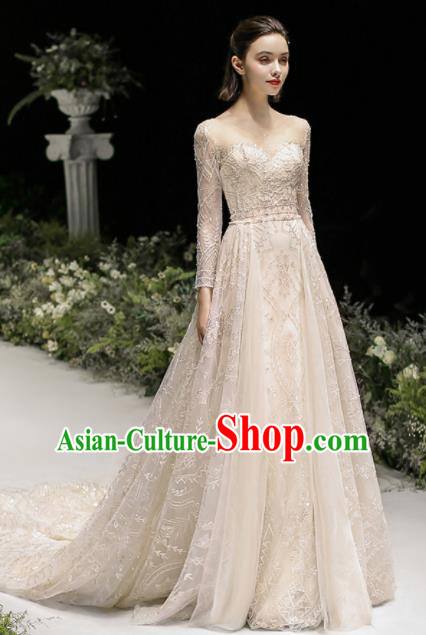 Custom Top Grade Sicily Embroidered Beads Wedding Dress Bride Trailing Full Dress for Women