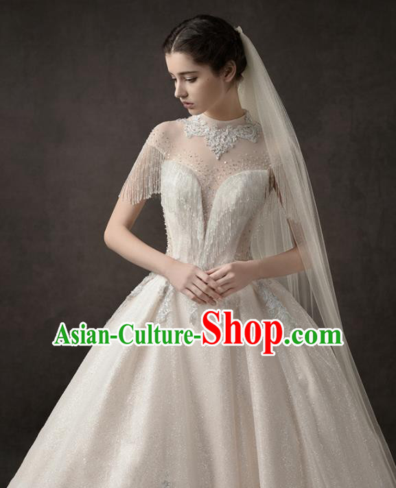 Custom Top Grade Embroidered Beads Tassel Wedding Dress Bride Trailing Full Dress for Women
