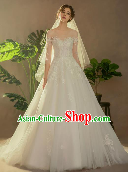Custom Top Grade Embroidered Lace Wedding Dress Bride Trailing Full Dress for Women
