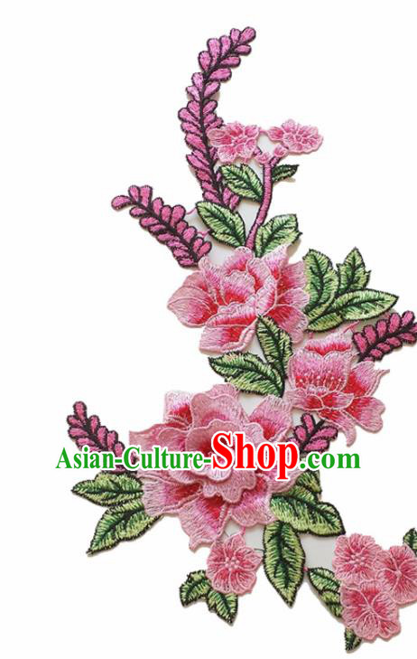 Chinese Traditional Embroidery Pink Peony Applique Embroidered Patches Embroidering Cloth Accessories