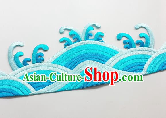 Chinese Traditional Embroidery Waves Blue Applique Embroidered Patches Embroidering Cloth Accessories