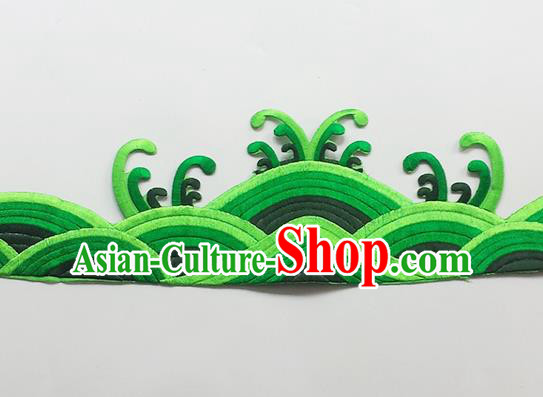 Chinese Traditional Embroidery Waves Green Applique Embroidered Patches Embroidering Cloth Accessories