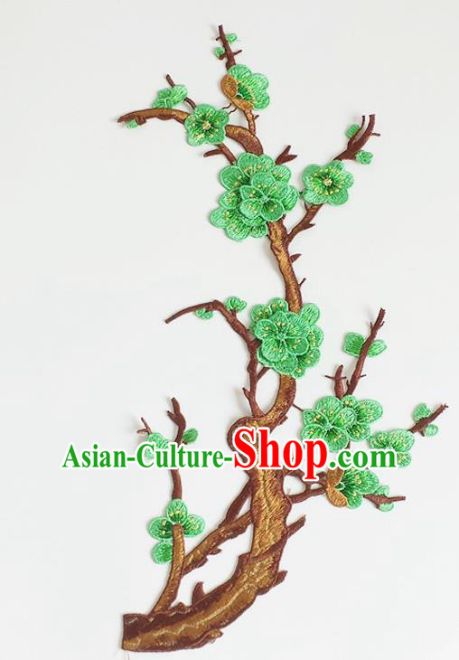 Chinese Traditional Embroidery Green Plum Branch Applique Embroidered Patches Embroidering Cloth Accessories