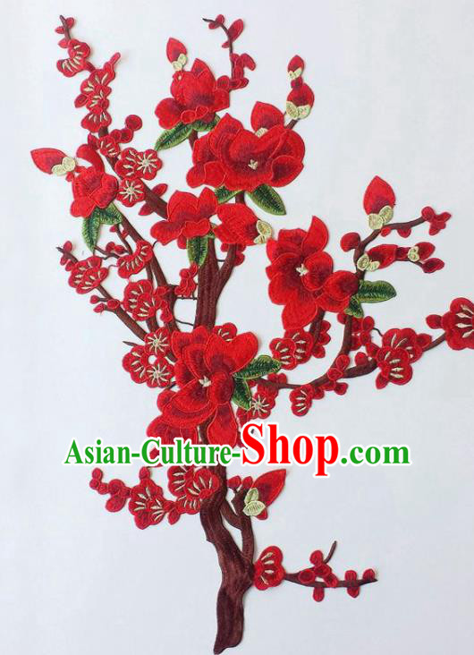 Chinese Traditional Embroidery Red Plum Blossom Applique Embroidered Patches Embroidering Cloth Accessories