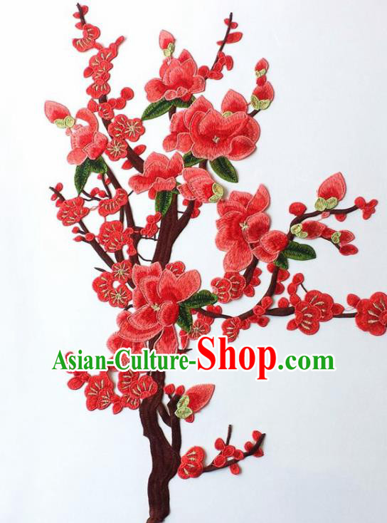 Chinese Traditional Embroidery Watermelon Red Plum Blossom Applique Embroidered Patches Embroidering Cloth Accessories