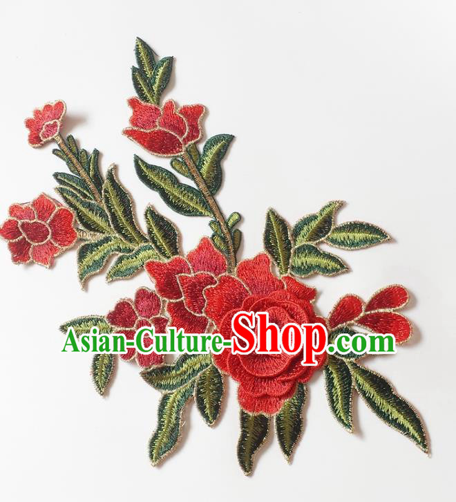 Chinese Traditional Embroidery Red Begonia Applique Embroidered Patches Embroidering Cloth Accessories