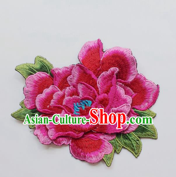 Chinese Traditional Embroidery Rosy Peony Flowers Applique Embroidered Patches Embroidering Cloth Accessories