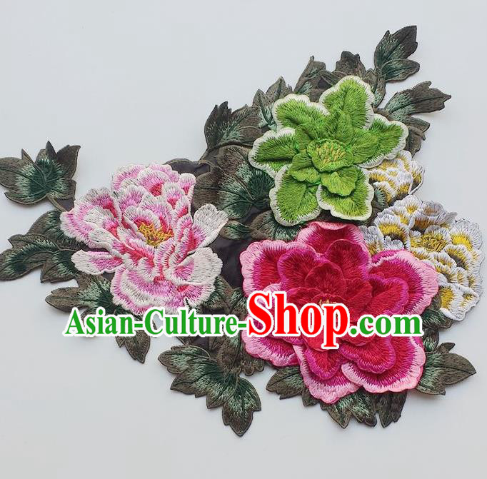 Chinese Traditional Embroidery Peony Flowers Applique Embroidered Patches Embroidering Cloth Accessories