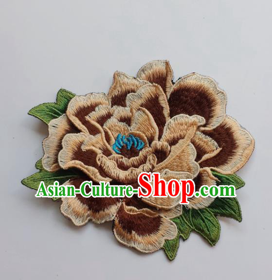 Chinese Traditional Embroidery Brown Peony Flowers Applique Embroidered Patches Embroidering Cloth Accessories