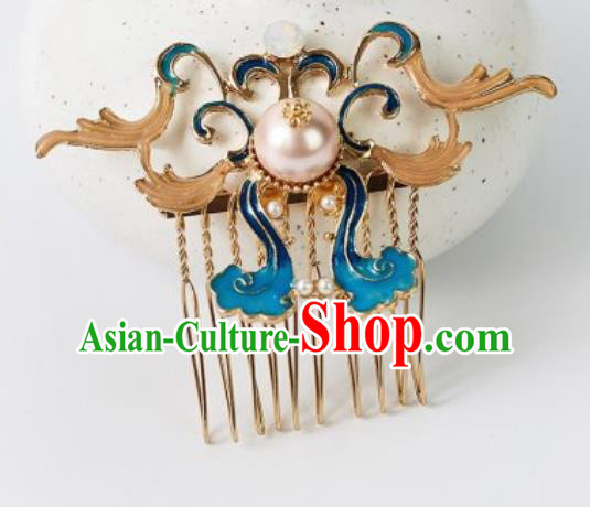 Chinese Ancient Bride Blue Hair Comb Traditional Wedding Xiu He Hairpins Hair Accessories for Women