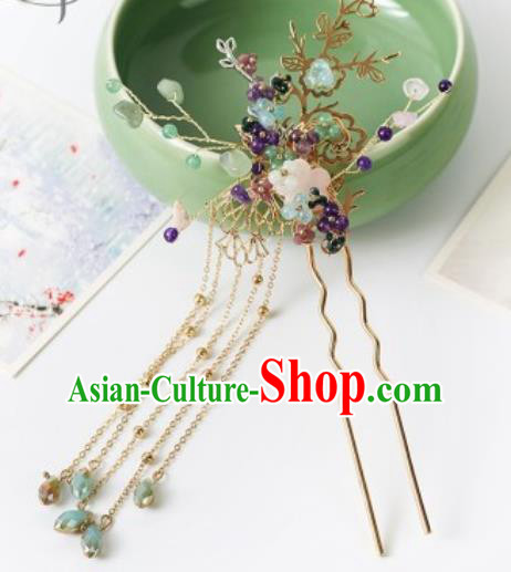 Chinese Ancient Bride Purple Beads Hair Clip Traditional Wedding Xiu He Hairpins Hair Accessories for Women