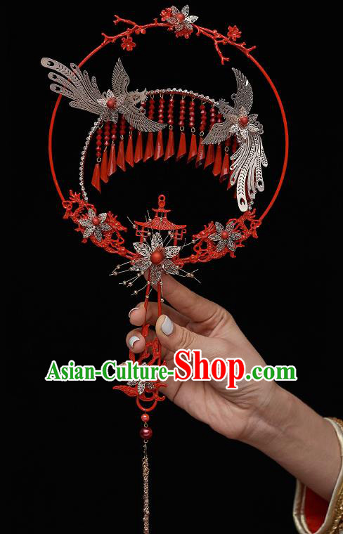 Chinese Ancient Bride Prop Palace Fans Traditional Wedding Xiu He Accessories Round Fan for Women