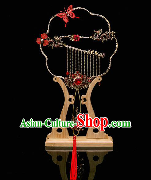 Chinese Ancient Bride Prop Tassel Palace Fans Traditional Wedding Xiu He Accessories Round Fan for Women
