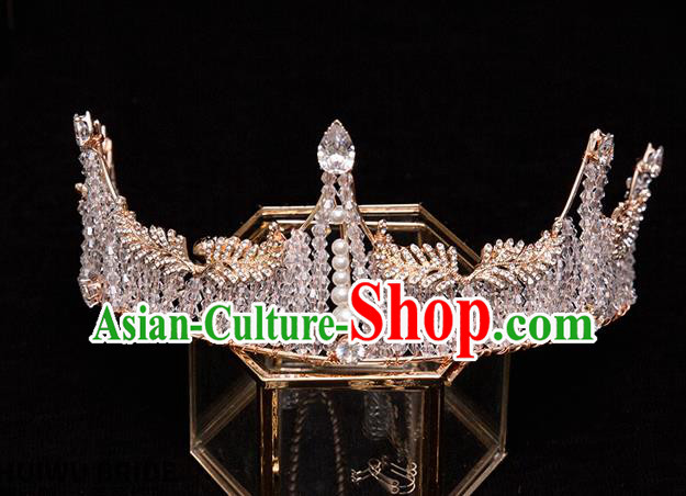 Handmade Wedding Baroque Crystal Beads Royal Crown Princess Bride Hair Accessories for Women