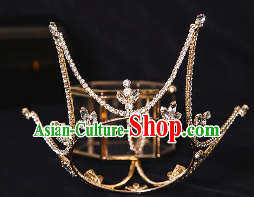 Handmade Wedding Baroque Round Crystal Royal Crown Princess Bride Hair Accessories for Women