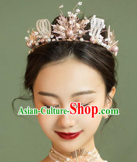 Handmade Wedding Baroque Pearls Royal Crown Princess Bride Hair Accessories for Women