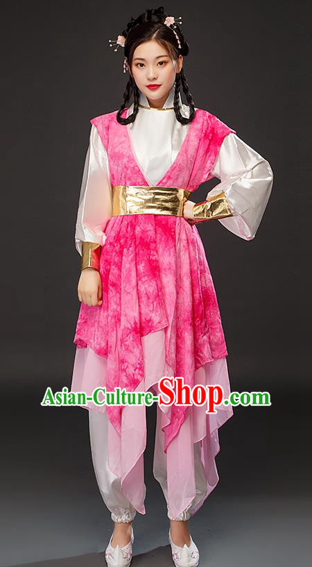 Traditional Chinese Song Dynasty Female Swordsman Huang Rong Pink Dress Ancient Drama Heroine Costumes for Women