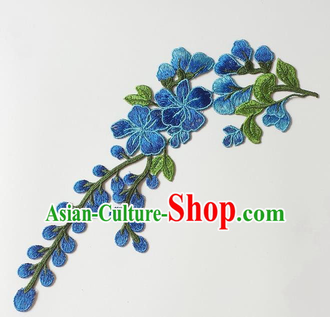 Chinese Traditional Embroidery Plum Flowers Royalblue Applique Embroidered Patches Embroidering Cloth Accessories