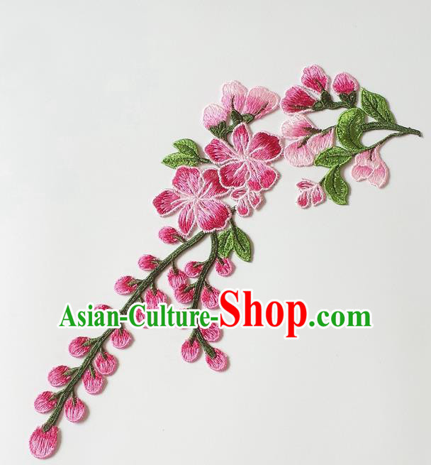 Chinese Traditional Embroidery Plum Flowers Pink Applique Embroidered Patches Embroidering Cloth Accessories