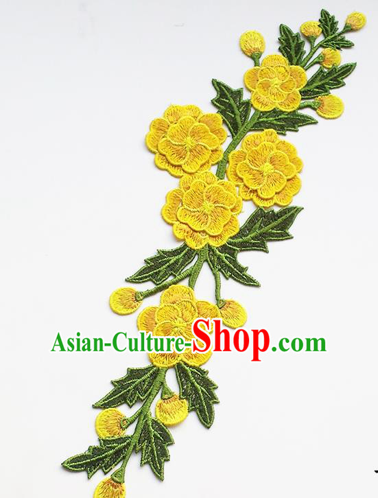 Chinese Traditional Embroidery Yellow Flowers Applique Embroidered Patches Embroidering Cloth Accessories