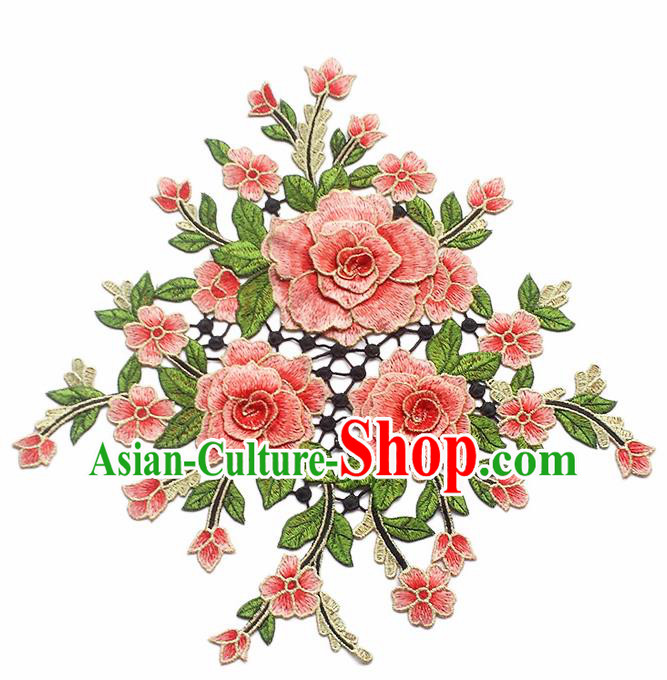 Chinese Traditional Embroidery Watermelon Red Peony Flowers Patches Embroidered Applique Embroidering Cloth Accessories