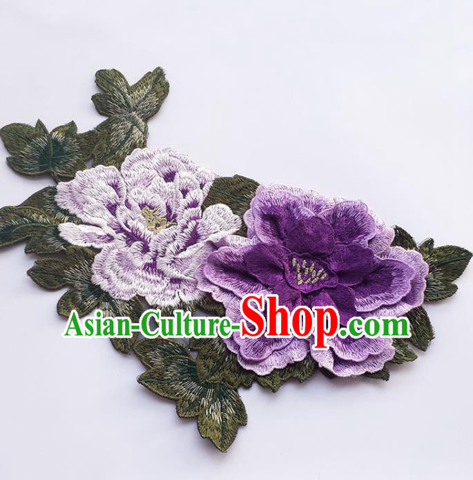 Traditional Chinese Embroidery Purple Stereo Peony Applique Embroidered Patches Embroidering Cloth Accessories