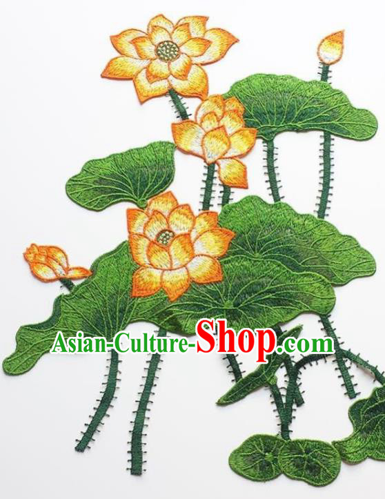 Traditional Chinese Embroidery Orange Lotus Applique Embroidered Patches Embroidering Cloth Accessories