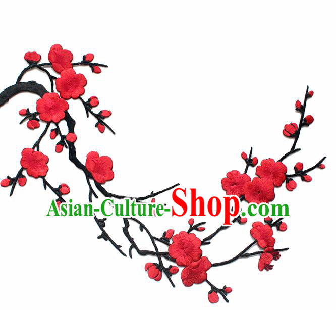 Traditional Chinese National Embroidery Red Plum Flowers Applique Embroidered Patches Embroidering Cloth Accessories