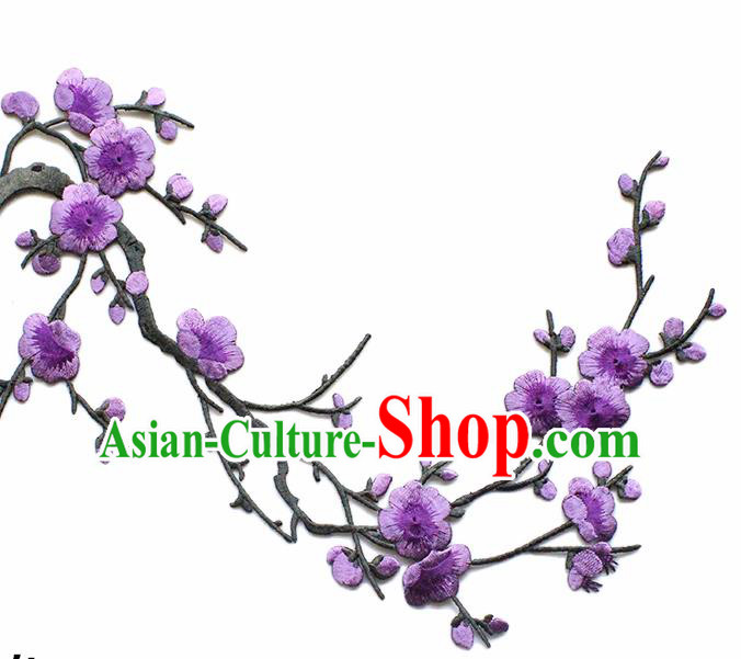 Traditional Chinese National Embroidery Purple Plum Flowers Applique Embroidered Patches Embroidering Cloth Accessories